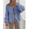 imagePRETTYGARDEN Womens Tie Front Bow Cardigan Sweaters Chunky Knit Long Puff Sleeve Trendy Fall Winter Jacket CoatsMist Blue
