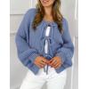 imagePRETTYGARDEN Womens Tie Front Bow Cardigan Sweaters Chunky Knit Long Puff Sleeve Trendy Fall Winter Jacket CoatsMist Blue