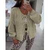 imagePRETTYGARDEN Womens Tie Front Bow Cardigan Sweaters Chunky Knit Long Puff Sleeve Trendy Fall Winter Jacket CoatsMist Green