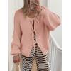 imagePRETTYGARDEN Womens Tie Front Bow Cardigan Sweaters Chunky Knit Long Puff Sleeve Trendy Fall Winter Jacket CoatsPink