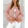 imagePRETTYGARDEN Womens Tie Front Bow Cardigan Sweaters Chunky Knit Long Puff Sleeve Trendy Fall Winter Jacket CoatsPink