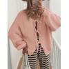 imagePRETTYGARDEN Womens Tie Front Bow Cardigan Sweaters Chunky Knit Long Puff Sleeve Trendy Fall Winter Jacket CoatsPink