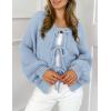 imagePRETTYGARDEN Womens Tie Front Bow Cardigan Sweaters Chunky Knit Long Puff Sleeve Trendy Fall Winter Jacket CoatsSky Blue