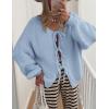 imagePRETTYGARDEN Womens Tie Front Bow Cardigan Sweaters Chunky Knit Long Puff Sleeve Trendy Fall Winter Jacket CoatsSky Blue