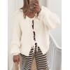 imagePRETTYGARDEN Womens Tie Front Bow Cardigan Sweaters Chunky Knit Long Puff Sleeve Trendy Fall Winter Jacket CoatsWhite