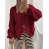 imagePRETTYGARDEN Womens Tie Front Bow Cardigan Sweaters Chunky Knit Long Puff Sleeve Trendy Fall Winter Jacket CoatsWine Red