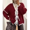 imagePRETTYGARDEN Womens Tie Front Bow Cardigan Sweaters Chunky Knit Long Puff Sleeve Trendy Fall Winter Jacket CoatsWine Red White