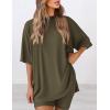 imagePRETTYGARDEN Womens Two Piece Lounge Set 2025 Summer Casual Oversized Shirts Biker Shorts Matching Airport Travel OutfitArmy Green
