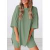imagePRETTYGARDEN Womens Two Piece Lounge Set 2025 Summer Casual Oversized Shirts Biker Shorts Matching Airport Travel OutfitBean Green