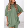 imagePRETTYGARDEN Womens Two Piece Lounge Set 2025 Summer Casual Oversized Shirts Biker Shorts Matching Airport Travel OutfitBean Green