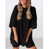 imagePRETTYGARDEN Womens Two Piece Lounge Set 2025 Summer Casual Oversized Shirts Biker Shorts Matching Airport Travel OutfitBlack