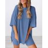 imagePRETTYGARDEN Womens Two Piece Lounge Set 2025 Summer Casual Oversized Shirts Biker Shorts Matching Airport Travel OutfitBlue