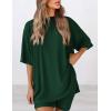 imagePRETTYGARDEN Womens Two Piece Lounge Set 2025 Summer Casual Oversized Shirts Biker Shorts Matching Airport Travel OutfitDark Green