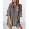 imagePRETTYGARDEN Womens Two Piece Lounge Set 2025 Summer Casual Oversized Shirts Biker Shorts Matching Airport Travel OutfitDark Grey