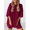 imagePRETTYGARDEN Womens Two Piece Lounge Set 2025 Summer Casual Oversized Shirts Biker Shorts Matching Airport Travel OutfitDeep Red