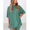 imagePRETTYGARDEN Womens Two Piece Lounge Set 2025 Summer Casual Oversized Shirts Biker Shorts Matching Airport Travel OutfitFruit Green