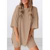 imagePRETTYGARDEN Womens Two Piece Lounge Set 2025 Summer Casual Oversized Shirts Biker Shorts Matching Airport Travel OutfitKhaki
