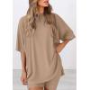 imagePRETTYGARDEN Womens Two Piece Lounge Set 2025 Summer Casual Oversized Shirts Biker Shorts Matching Airport Travel OutfitKhaki