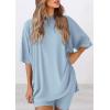 imagePRETTYGARDEN Womens Two Piece Lounge Set 2025 Summer Casual Oversized Shirts Biker Shorts Matching Airport Travel OutfitLight Blue