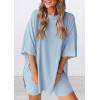imagePRETTYGARDEN Womens Two Piece Lounge Set 2025 Summer Casual Oversized Shirts Biker Shorts Matching Airport Travel OutfitLight Blue