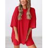 imagePRETTYGARDEN Womens Two Piece Lounge Set 2025 Summer Casual Oversized Shirts Biker Shorts Matching Airport Travel OutfitRed