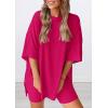 imagePRETTYGARDEN Womens Two Piece Lounge Set 2025 Summer Casual Oversized Shirts Biker Shorts Matching Airport Travel OutfitRose Red