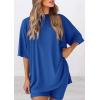 imagePRETTYGARDEN Womens Two Piece Lounge Set 2025 Summer Casual Oversized Shirts Biker Shorts Matching Airport Travel OutfitRoyal Blue