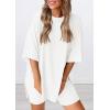 imagePRETTYGARDEN Womens Two Piece Lounge Set 2025 Summer Casual Oversized Shirts Biker Shorts Matching Airport Travel OutfitWhite