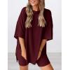 imagePRETTYGARDEN Womens Two Piece Lounge Set 2025 Summer Casual Oversized Shirts Biker Shorts Matching Airport Travel OutfitWine Red