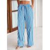 imagePRETTYGARDEN Womens Wide Leg Lounge Pants 2025 Summer Drawstring Elastic Waist Comfy Striped Pajama Bottoms Trendy ClothesStriped Grey Blue