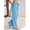 imagePRETTYGARDEN Womens Wide Leg Lounge Pants 2025 Summer Drawstring Elastic Waist Comfy Striped Pajama Bottoms Trendy ClothesStriped Grey Blue
