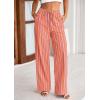imagePRETTYGARDEN Womens Wide Leg Lounge Pants 2025 Summer Drawstring Elastic Waist Comfy Striped Pajama Bottoms Trendy ClothesStriped Pink Orange