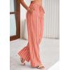 imagePRETTYGARDEN Womens Wide Leg Lounge Pants 2025 Summer Drawstring Elastic Waist Comfy Striped Pajama Bottoms Trendy ClothesStriped Pink Orange