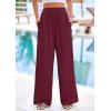 imagePRETTYGARDEN Womens Wide Leg Pants Casual 2025 Elastic Waist Loose Flowy Palazzo Pants Trousers with PocketsDark Wine Red