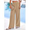 imagePRETTYGARDEN Womens Wide Leg Pants Casual 2025 Elastic Waist Loose Flowy Palazzo Pants Trousers with PocketsKhaki