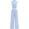 imagePRETTYGARDEN 2 Piece Sets for Women Summer 2025 Airport Travel Outfits Crop Tank Tops Wide Leg Pants Matching Lounge SetsLight Blue