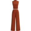 imagePRETTYGARDEN 2 Piece Sets for Women Summer 2025 Airport Travel Outfits Crop Tank Tops Wide Leg Pants Matching Lounge SetsOrange Red