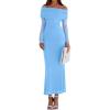 imagePRETTYGARDEN Fall Dresses for Women 2025 Elegant Off The Shoulder Long Sleeve Formal Wedding Guest Bodycon Maxi DressLight Blue