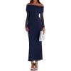 imagePRETTYGARDEN Fall Dresses for Women 2025 Elegant Off The Shoulder Long Sleeve Formal Wedding Guest Bodycon Maxi DressNavy