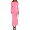 imagePRETTYGARDEN Fall Dresses for Women 2025 Elegant Off The Shoulder Long Sleeve Formal Wedding Guest Bodycon Maxi DressPink