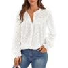 imagePRETTYGARDEN Lace Long Sleeve Shirts Fall Outfits for Women 2025 Casual Button Down Going Out Tops Hollow Out Eyelet BlousesCream White