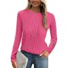 imagePRETTYGARDEN Long Sleeve Tops for Women 2025 Spring Fall Trendy Business Dressy Casual Shirts Crewneck Textured BlouseRose Red