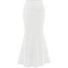 imagePRETTYGARDEN Women Bodycon Mermaid Skirt 2025 Spring Summer Casual Fitted Mesh High Waisted Ruched Maxi Long Going Out OutfitWhite