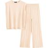 imagePRETTYGARDEN Womens 2 Piece Outfits Knit Loungewear High Low Pullover Tops and Wide Leg Pants Casual Sweater Sets TracksuitsApricot