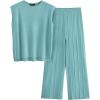 imagePRETTYGARDEN Womens 2 Piece Outfits Knit Loungewear High Low Pullover Tops and Wide Leg Pants Casual Sweater Sets TracksuitsBlue Green