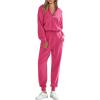 imagePRETTYGARDEN Womens 2 Piece Sweater Set Pullover Zip Up Sweatshirt Jogger Sweatpants Tracksuit Casual OutfitRose Red