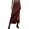 imagePRETTYGARDEN Womens Faux Leather Skirts 2025 Fall Fashion Bodycon High Waisted Slit Work Office Winter Maxi Long Pencil SkirtDark Burgundy