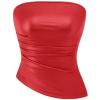 imagePRETTYGARDEN Womens Faux Leather Tube Tops 2025 Summer Strapless Asymmetrical Ruched Bandeau Shirts Going Out Club OutfitsRed