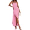 imagePRETTYGARDEN Womens Off Shoulder Bodycon Dresses 2025 Summer Ruched Asymmetrical High Split Elegant Cocktail Party DressPink