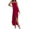 imagePRETTYGARDEN Womens Off Shoulder Bodycon Dresses 2025 Summer Ruched Asymmetrical High Split Elegant Cocktail Party DressWine Red